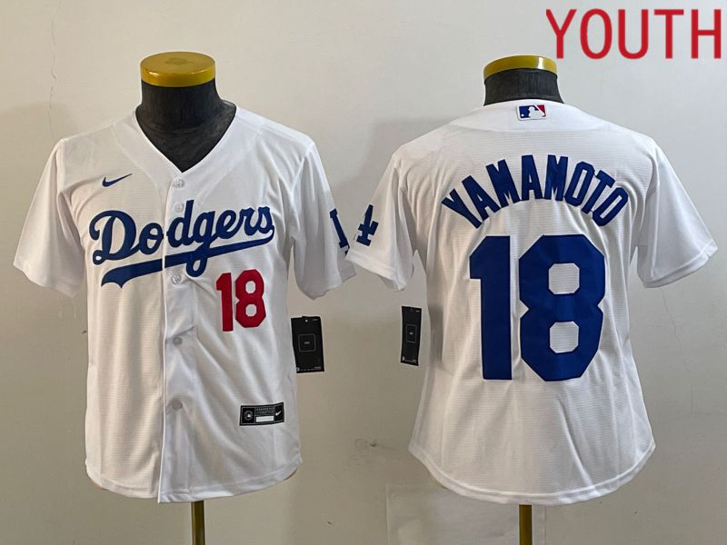 Youth Los Angeles Dodgers #18 Yamamoto White Nike Game MLB Jersey style 2->->Youth Jersey